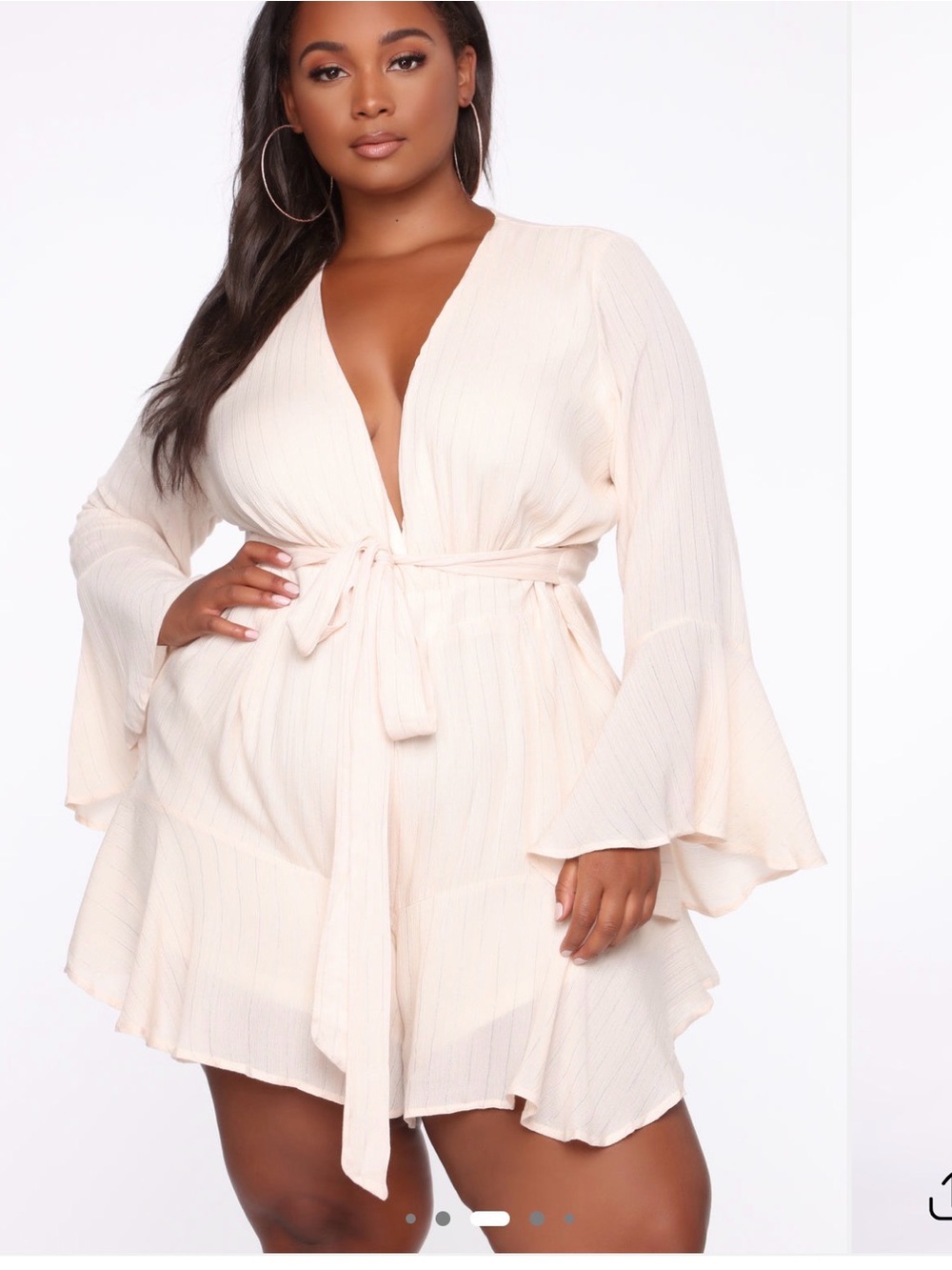 Cream Tie-Waist Ruffled Romper